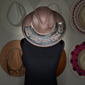 Brown Faux Leather Western Hat